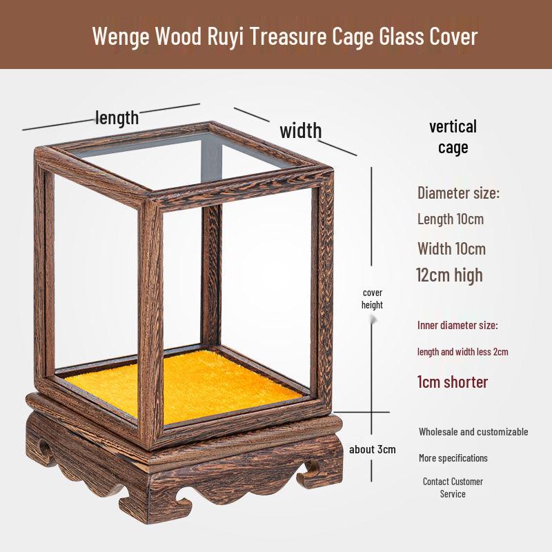 Rosewood Hand-Carved Treasure Cage Glass Display Box for Buddha Statues