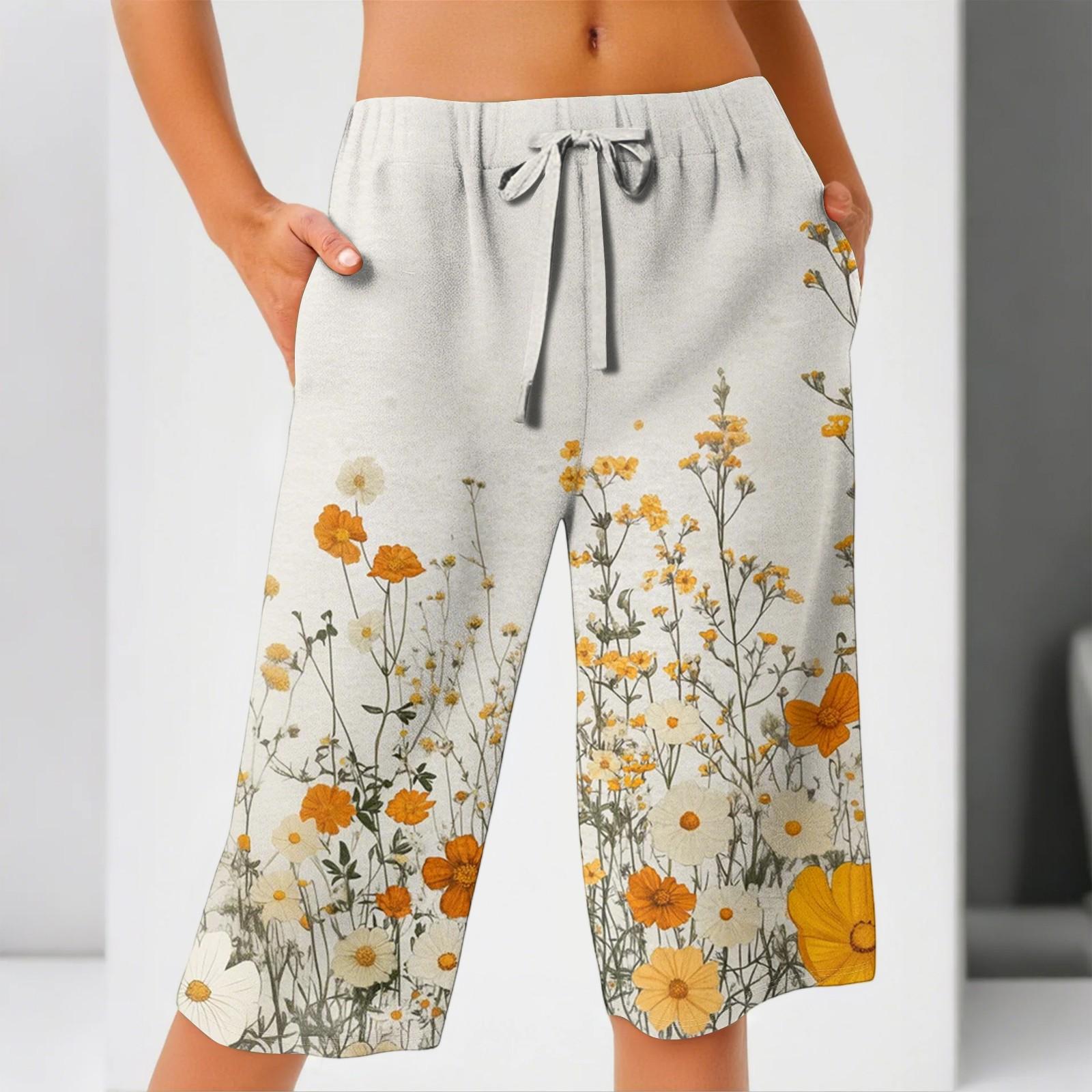 

Женские летние свободные шорты из хлопка и льна с эластичным поясом и принтом XL серебряный