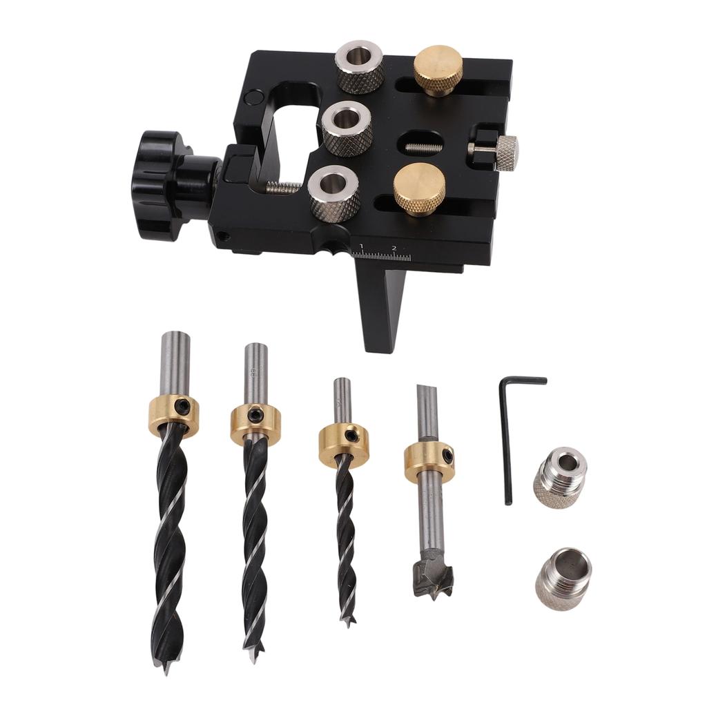 Adjustable Doweling Jig Self Centering Drill Guide Fixture with Bits and Drilling Bushings for Woodworking