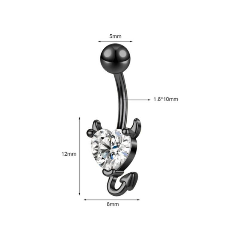 Piercing de Umbigo Coração de Diabo Zircônia CZ - Design de Alta Qualidade em Forma de Coração