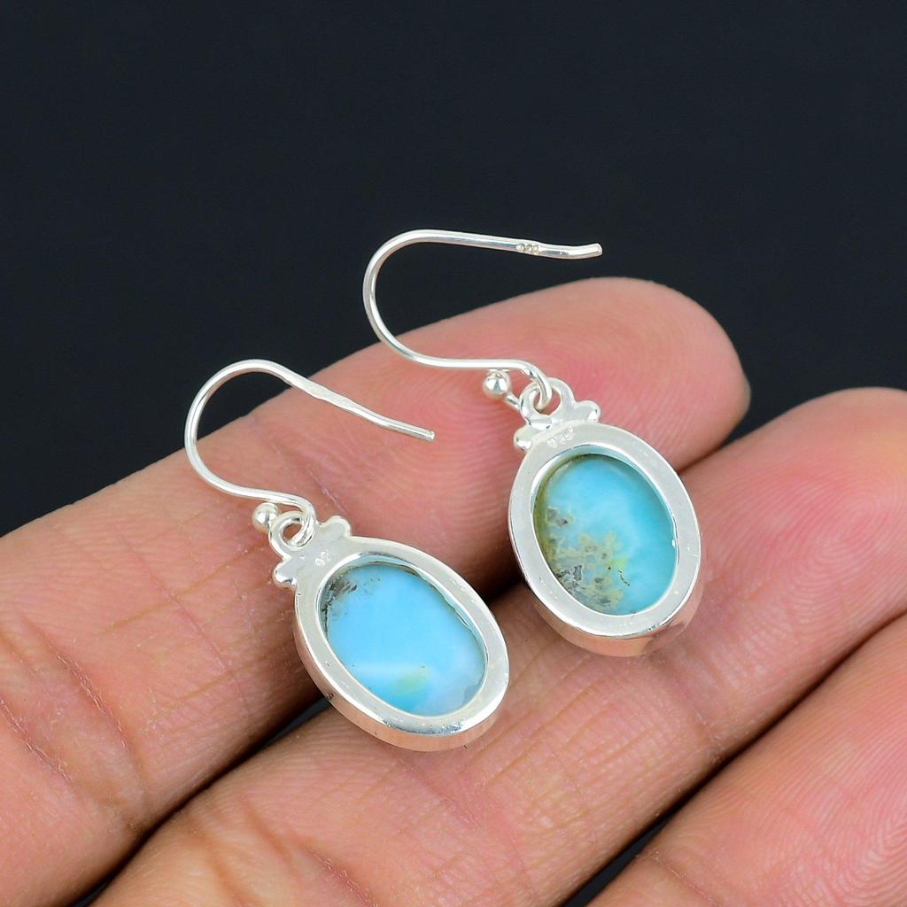 Natürliche Larimar-Edelstein-Ohrringe, massives 925er Sterlingsilber, handgefertigt, Tropfen-Ohrringe, Schmuck, Geschenk zum Valentinstag für die Liebe