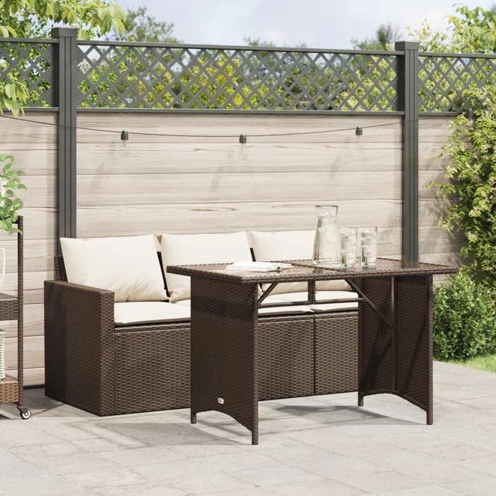 VidaXL Ensemble à manger de jardin avec coussins 2 pcs marron rotin, ensemble de salle à manger d'extérieur, meuble de salle 366330