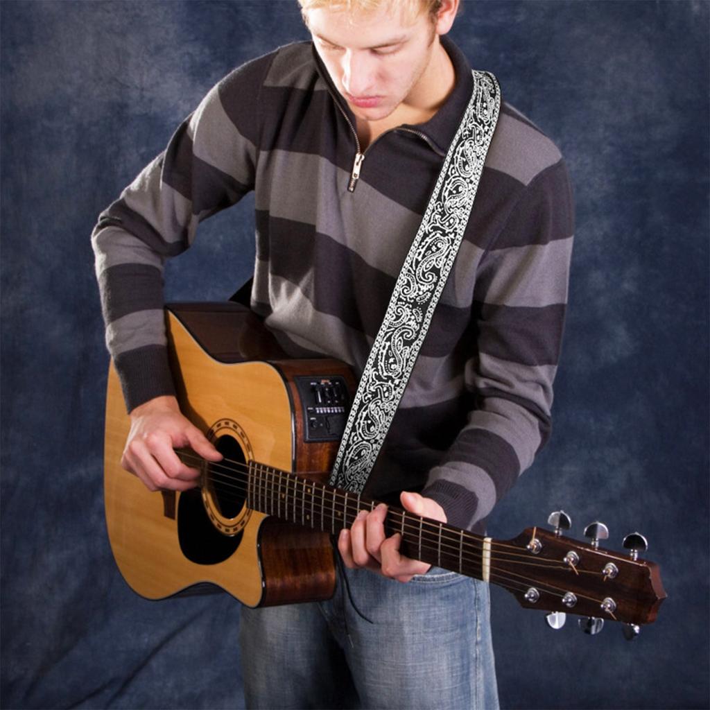 Adjustable Guitar Strap with 6 Picks Shoulder Strap Leathers End Guitar Strap for Bass Electric & Acoustic Guitar