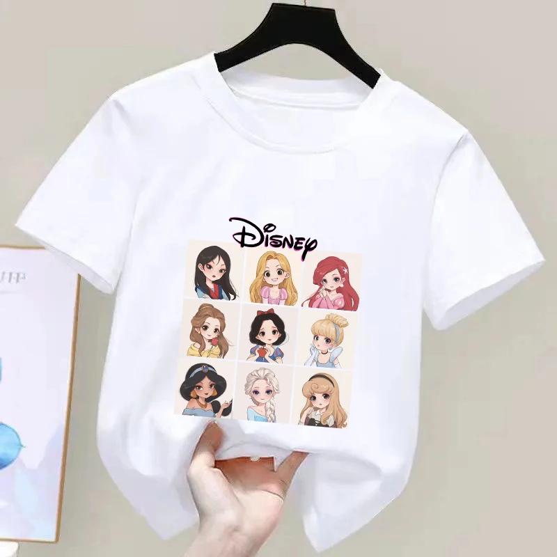 100% Cotone Principesse Disney Anime Estate Nuova Moda Multiple Cotone Bambini Cartoni Animati Magliette Girocollo Manica Corta