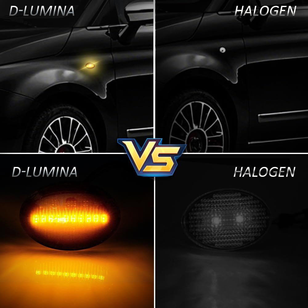 LED Side Marker Lights Smoked Lens for 2007-2019 Fiat 500 500c 500e Abarth | Sequential Amber, Turn Signal Lamp Assembly, Front Fender Side Marker,
