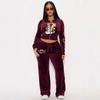 Womens Slim Fit Hooded Velvet 2-Piece Set Streetwear Skull Print Casual Tracksuit