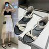 Footwear Zip Summer 2024 with Low Heels Ladies Shoes Beach Black Sandals for Women Bow Anti Slip Hot Comfort Asian Size H Sandal