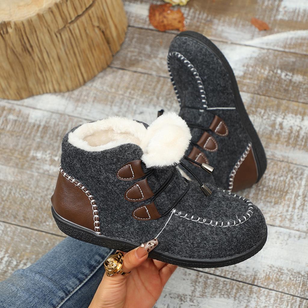Übergrößen-Stiefeletten für Damen, 2024 Herbst/Winter Neue flache High-Top-Baumwollschuhe, Genähte lässige Damenstiefel, Schneestiefel