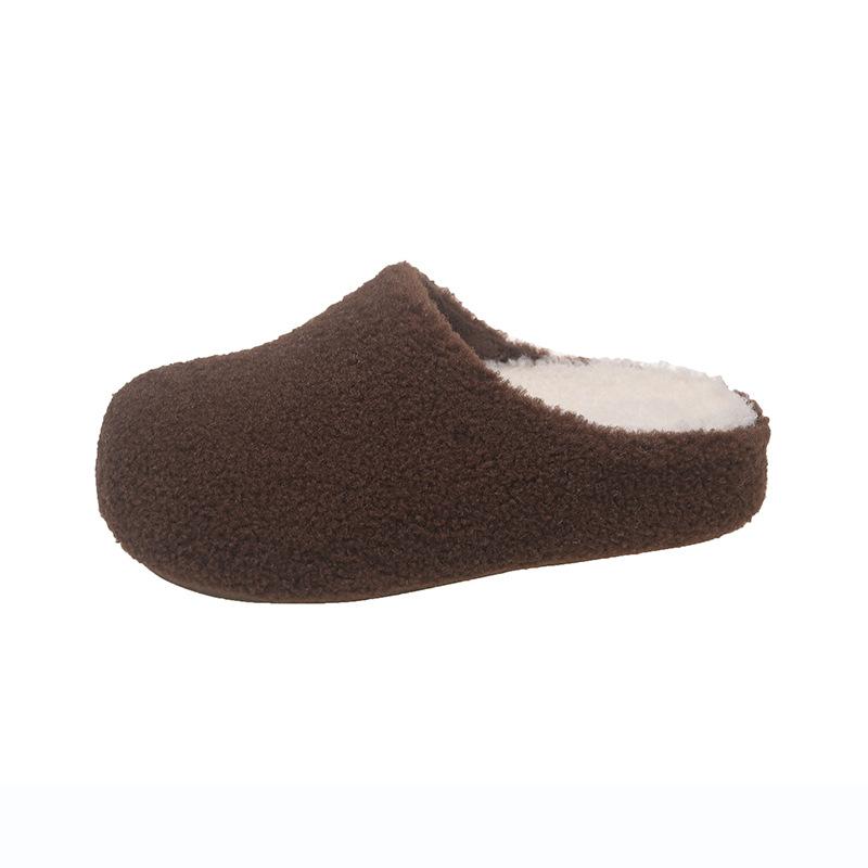 Thick bottom inner height increase fluffy slippers women wear new lazy one pedal home office cotton half drag