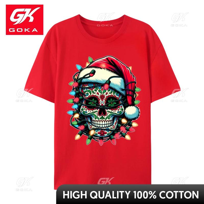

Christmas Sugar Skull Santa Hat Lights Day of The Dead XMas Tshirts Unisex Tee Tops Cotton Oversized T Shirt Unisex Clothes S