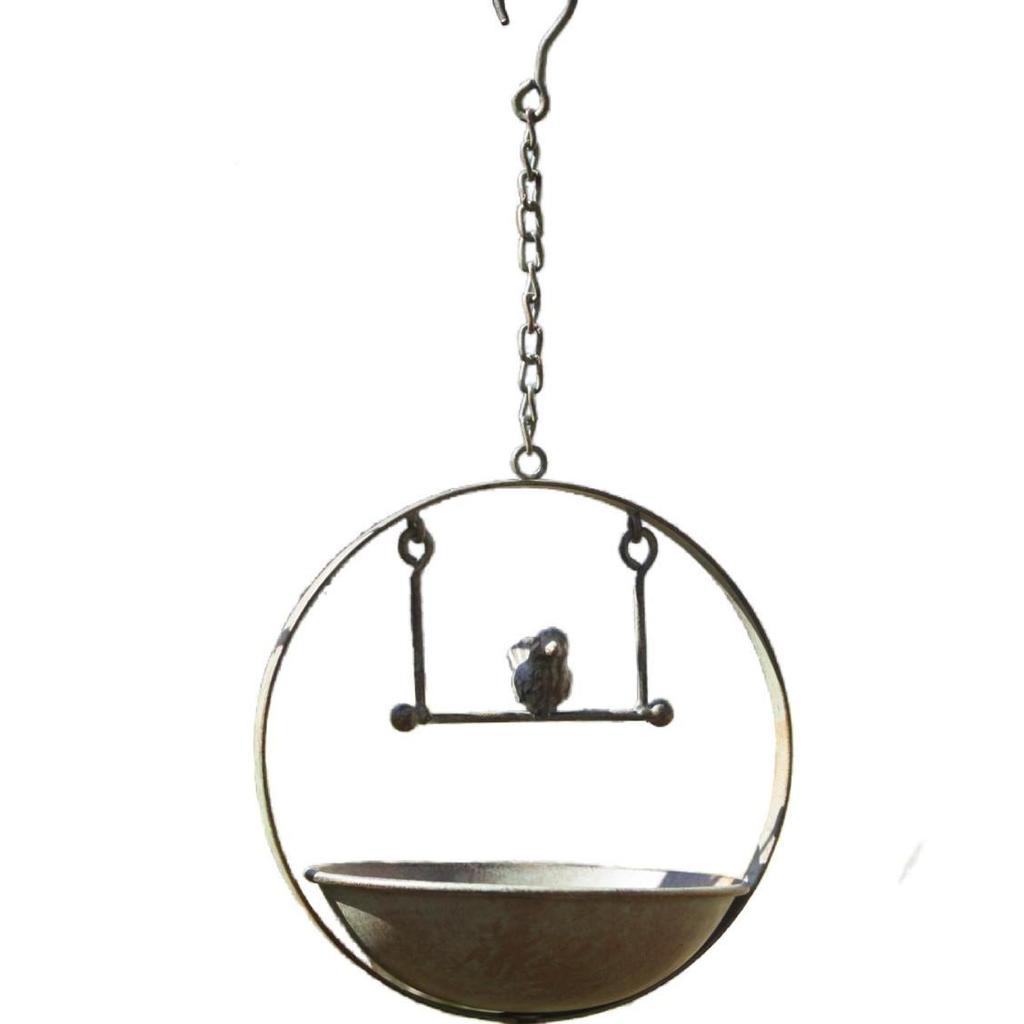 Wrought Iron Aged Green Bird Swing Feeder & Waterer