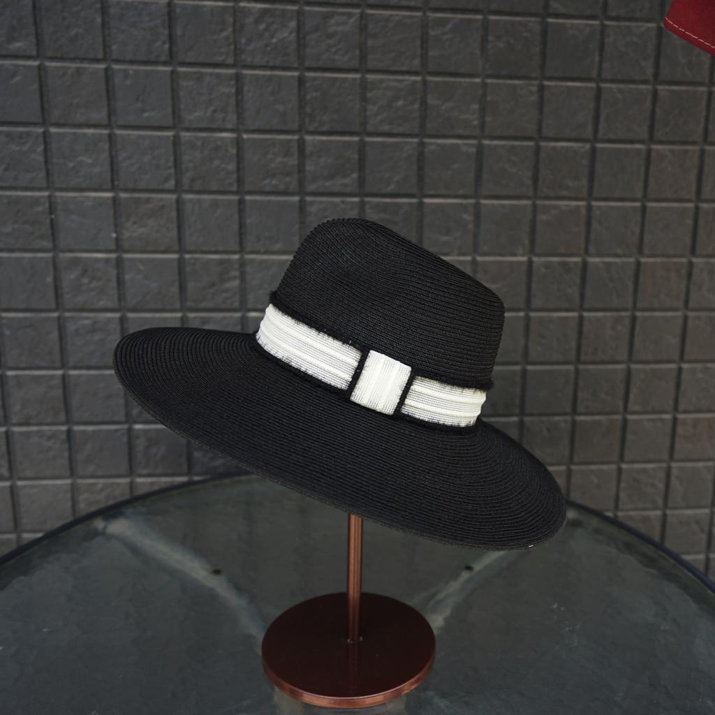 French Retro Black Big Brim Panama Jazz Top Hat Women'S Summer Vacation Beach Sunshade Sun Protection Japanese Straw Hat