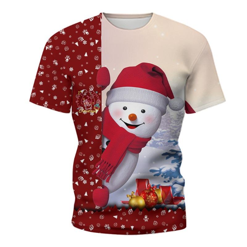 

Summer Loose Creative Christmas Snowman Print Short Sleeved T-shirt Casual Fashion Versatile Comfortable T-shirt S