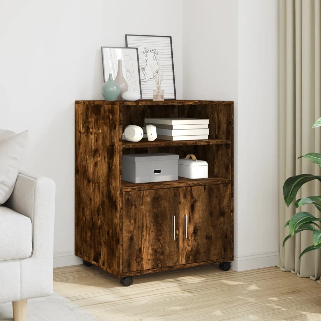 Rolling Cabinet Smoked Oak 60 X 48 X 81 Cm Particleboard