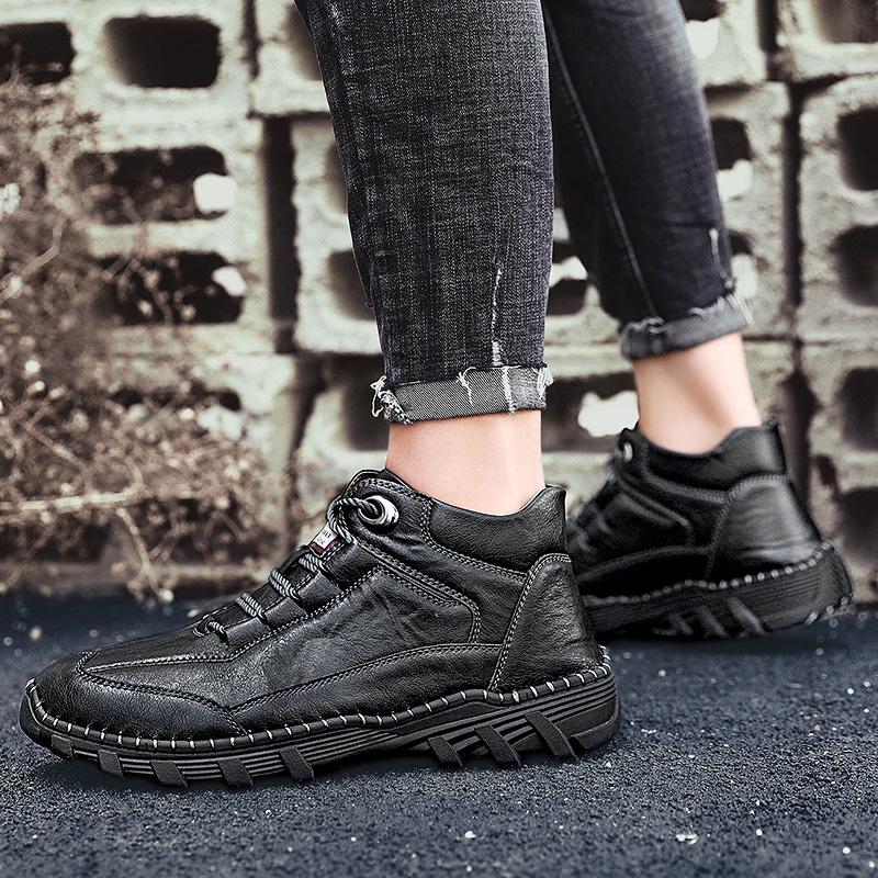 Big Size Cowhide Split Autumn Winter Warm Men Boots With Fur Vintage Motorcycle Boots Male Snow Ankle Boots Fashion Hiking Shoes