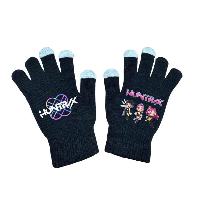 Kids Boys Girls Kpop Hunters Derpy Rumi Zoey Mira Printed Velvet Autumn Winter Warm Knitted Gloves