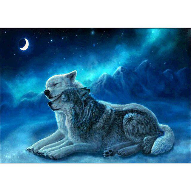5D diamantová malba Vlčí měsíc Kulaté diamantové vyšívání Křížkový steh Mozaika vlastní kamínky