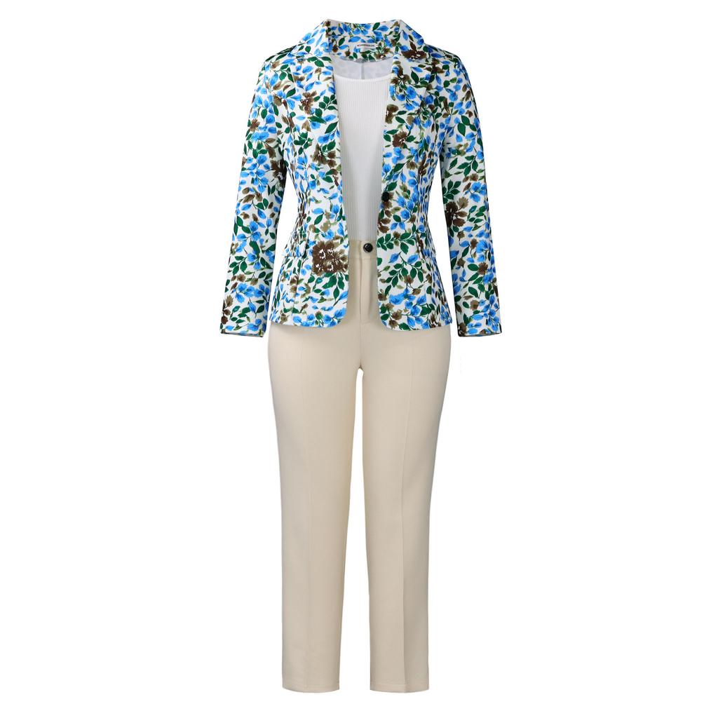 Womens Leopard Print Blazer and Straight Leg Pants Suit Set