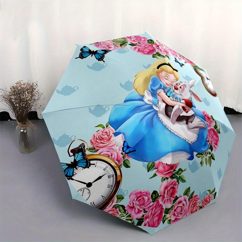 1pc Alice in Wonderland Automatic Opening/Closing Umbrella - Portable 3-Fold Design, 8-Bone Iron Frame Outdoor Umbrella, Perfect Gift for Fa
