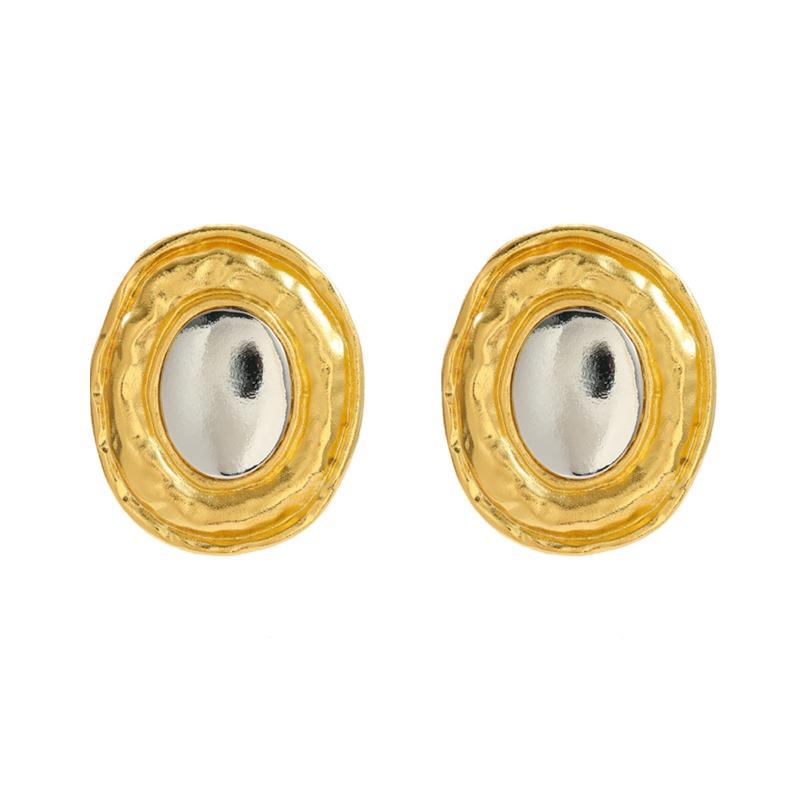 Summer Alloy Earrings European and American Exaggerated Earrings Women's Round Metal Feeling Gold and Silver Color Matching Earrings