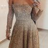 Spring new European and American women's clothing shiny tube top long sleeve tube top dress long dress dress