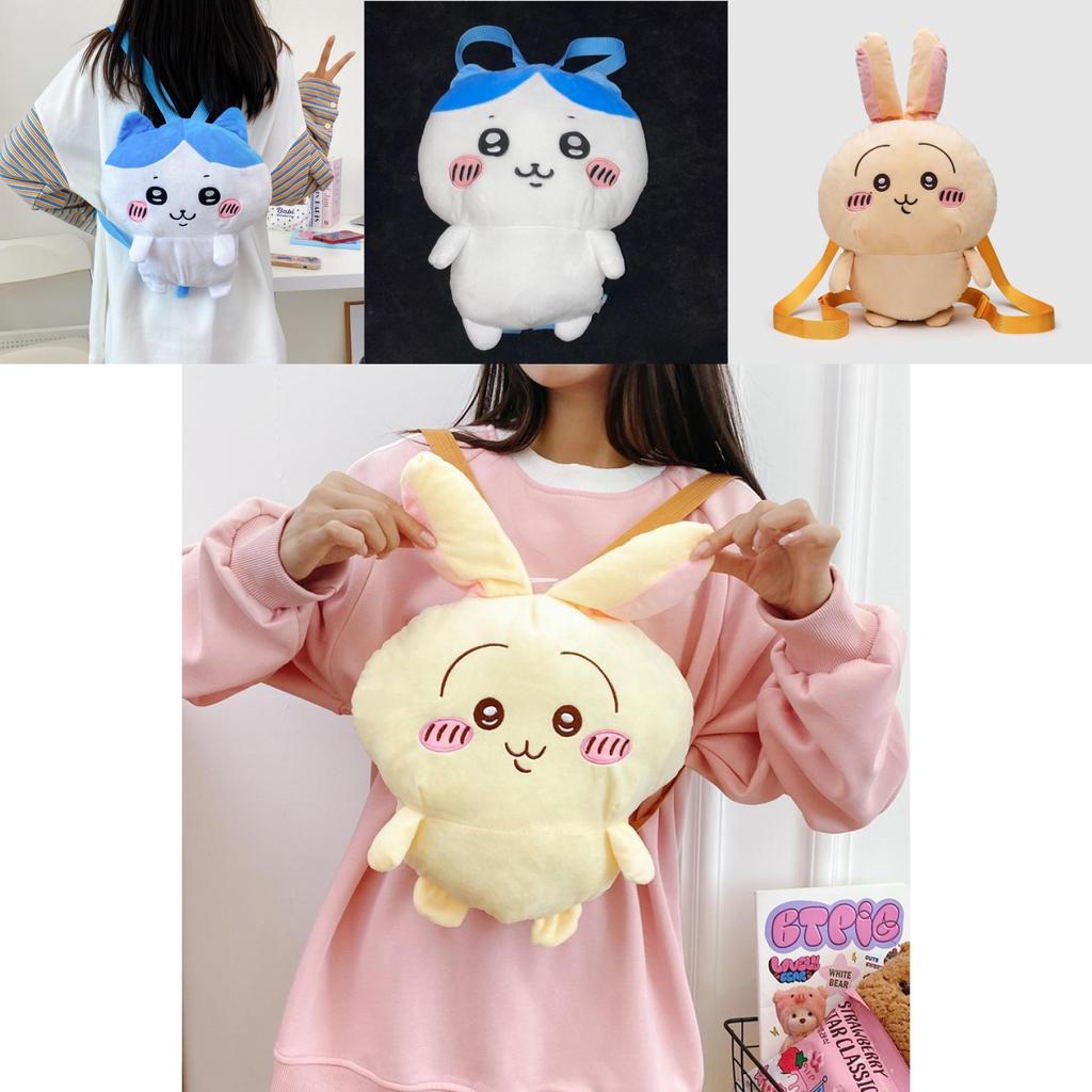 Adorable Chiikawa Plush Backpack Featuring Hachiware And Usagi In Soft Velvet Fabric