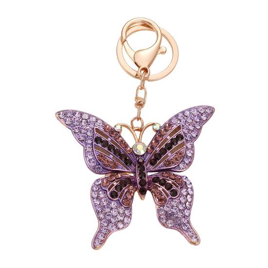 

Keychain Pendant Colorful Rhinestones Inlaid Shining Butterfly Design Key Chain with Lobster Clasp Bag Charm Backpack Accessory фиолетовый