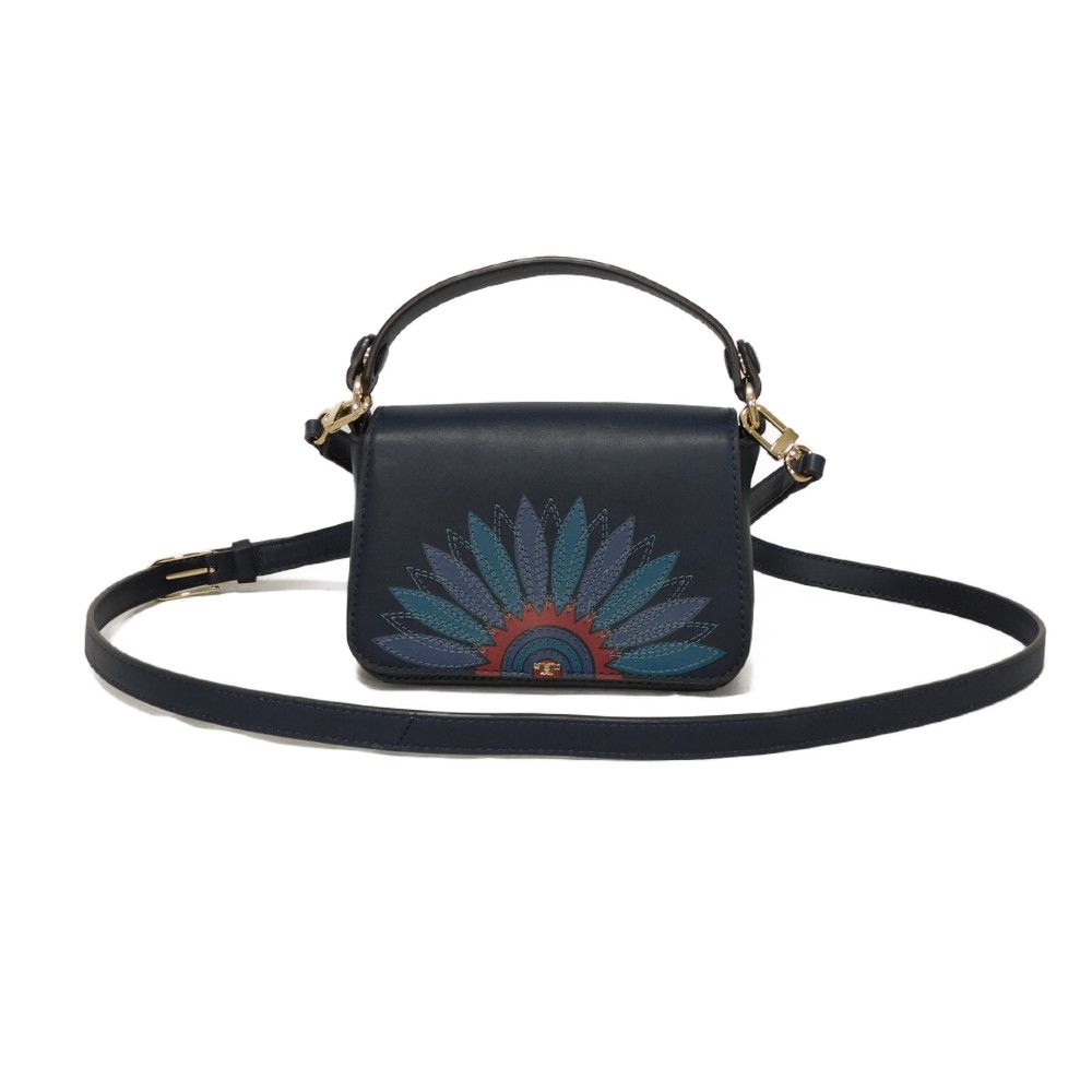 Used Lilium Micro Satchel (10833) 29046 7922 Lily Flower Applique 2-Way Shoulder Bag with T Logo, Navy, Women's from