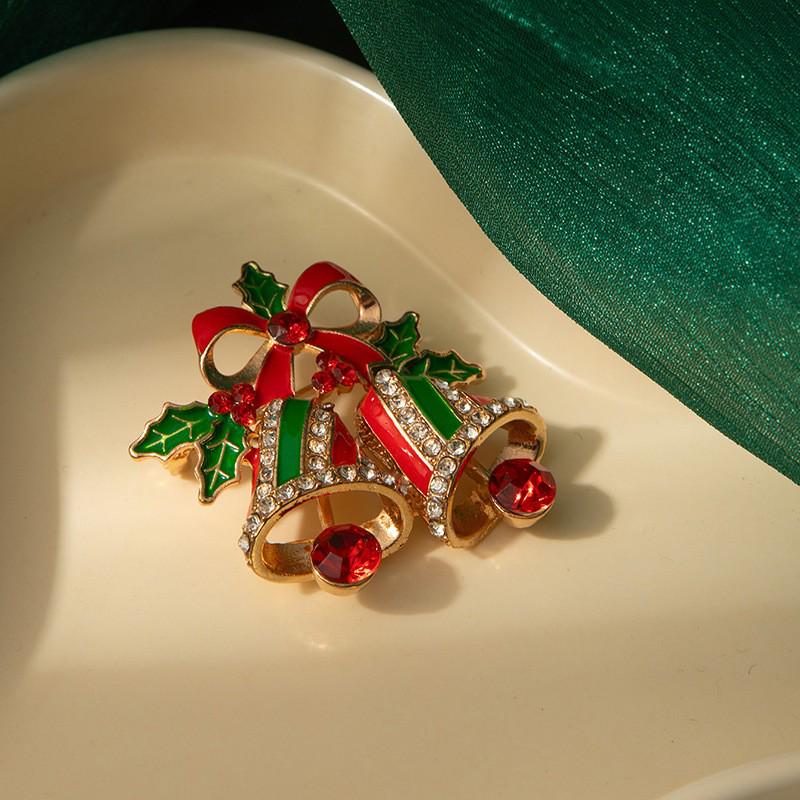 Charming Cartoon Christmas Elk Brooch with Bells & Rhinestones
