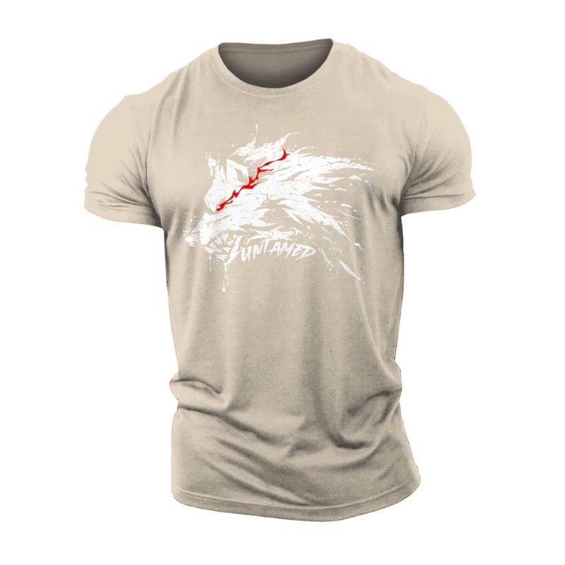 Summer 3D Printing Untamed Wolf Red Eyes Drip Gym Cotton Casual Men Short Sleeves Man Tough Guy T-Shirt