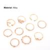 10Pcs Fashion Women Ring Geometric/Leaf/Moon/Heart Shape Non-fading Lightweight Creative Finger Ring for Gifts