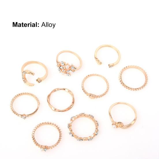 10Pcs Fashion Women Ring Geometric/Leaf/Moon/Heart Shape Non-fading Lightweight Creative Finger Ring for Gifts