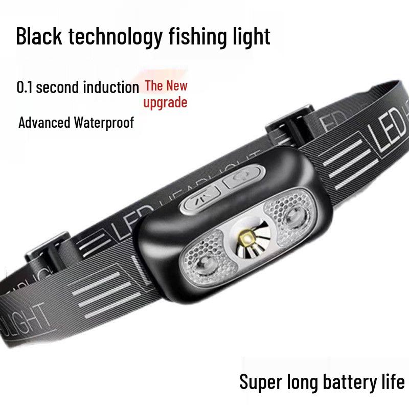 Ultra-Bright Rechargeable LED Headlamp with Sensor, Long Battery Life, Lightweight and Portable for Fishing