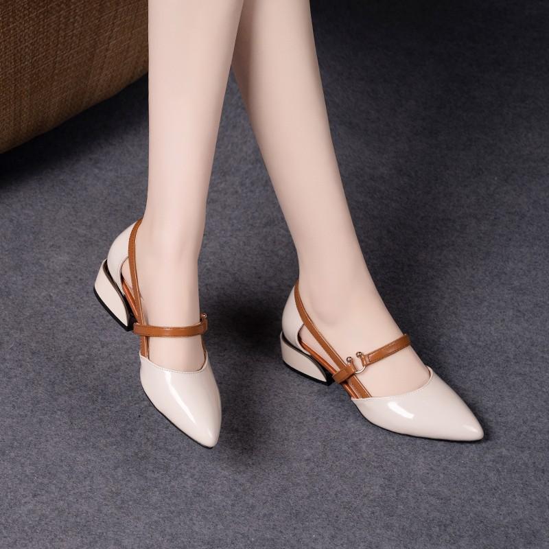 New spring baotou single shoes women's soft-soled patent leather women's shoes soft leather flat-soled single shoes pointed heel leather shoes