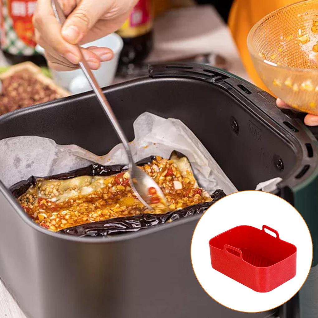 Air Fryer Cooking Tray with Handle Temperature Non-Fading Liner Reusable Silicone Basket Kitchen Cake Steak Accessories