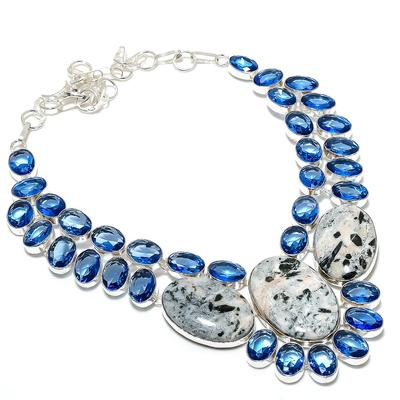 Natural Chrome Diopside,Iolite Gemstone 925 Sterling Silver Necklace 18" P3k25
