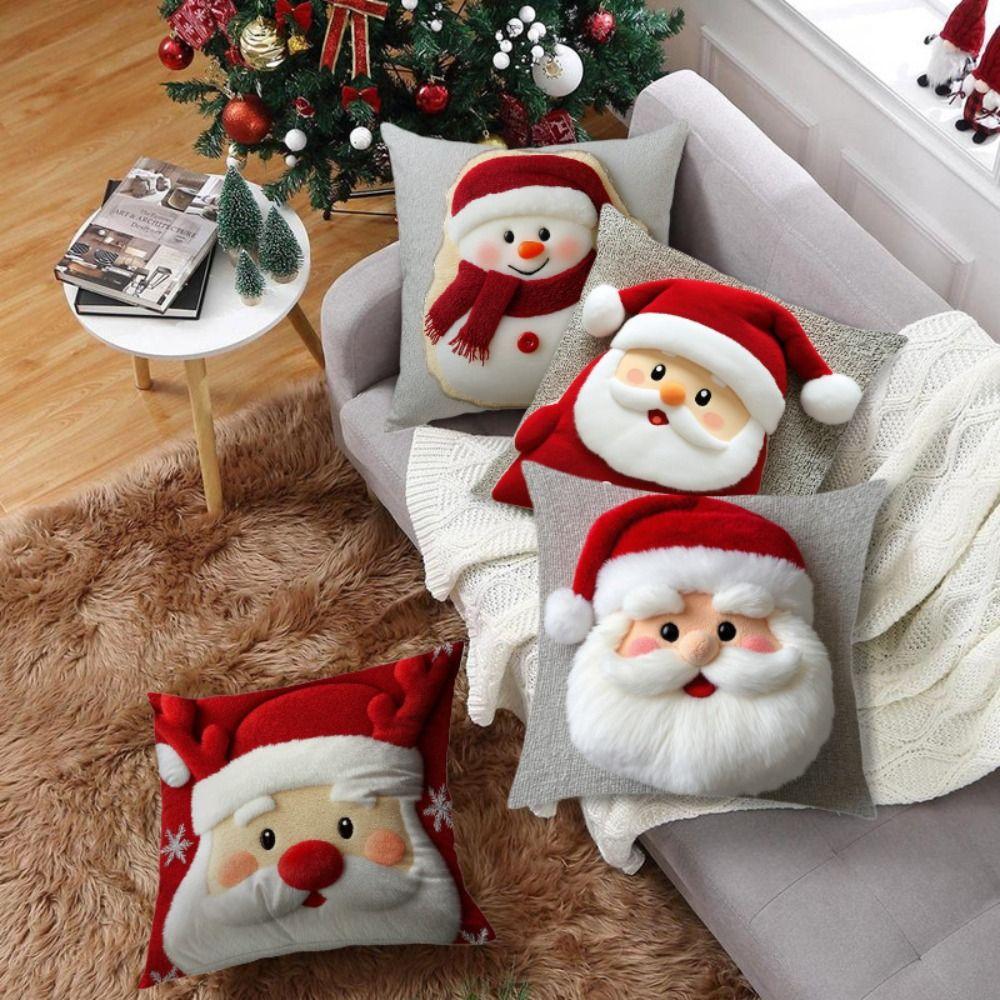 Santa Claus Christmas Throw Pillow Cover 2D Printed Plush Pillow Cover Pillowcase  Home Decoration