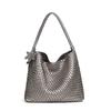 Original design autumn and winter champagne-colored woven tote bag, large-capacity commuter handbag, fashionable women's shoulder bag