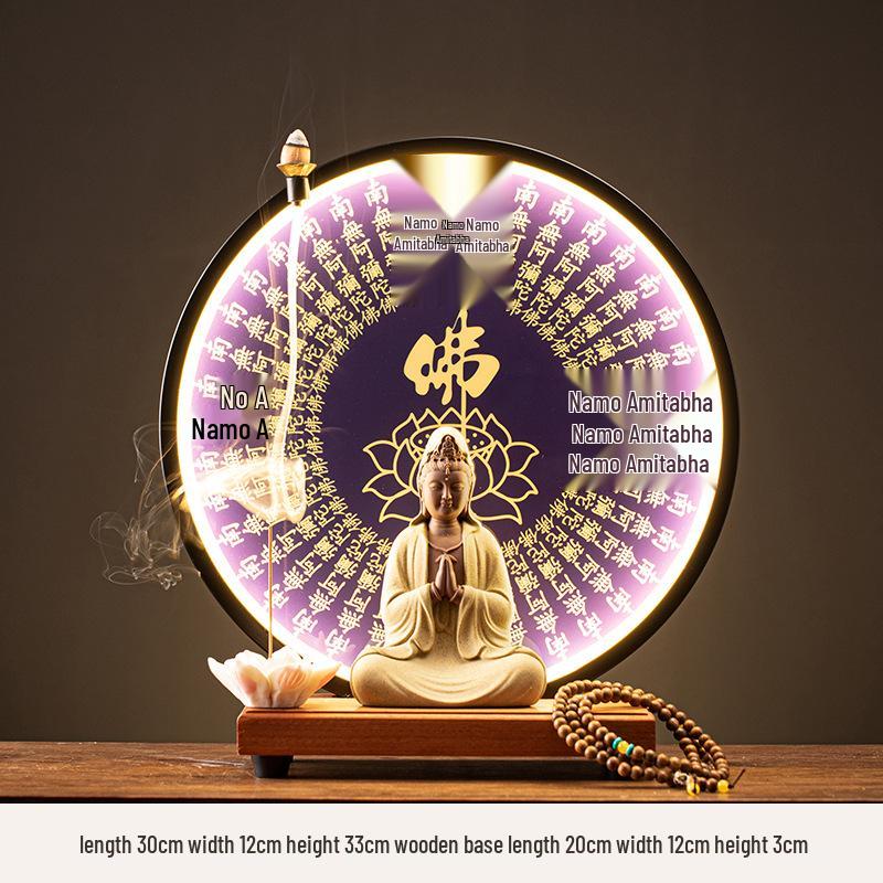 Ceramic Seated Guanyin On Lotus with Light Ring and Anjali Mudra for Home Decor