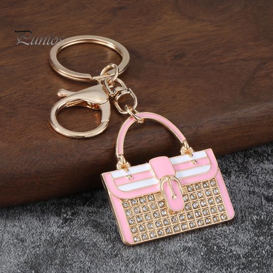 Rhinestone Keyring Keychain Pendant, Enamel Simulated Handbag Shape Key Holder with Lobster Clasp, Shiny Girly Gift Accessory Prong Setting