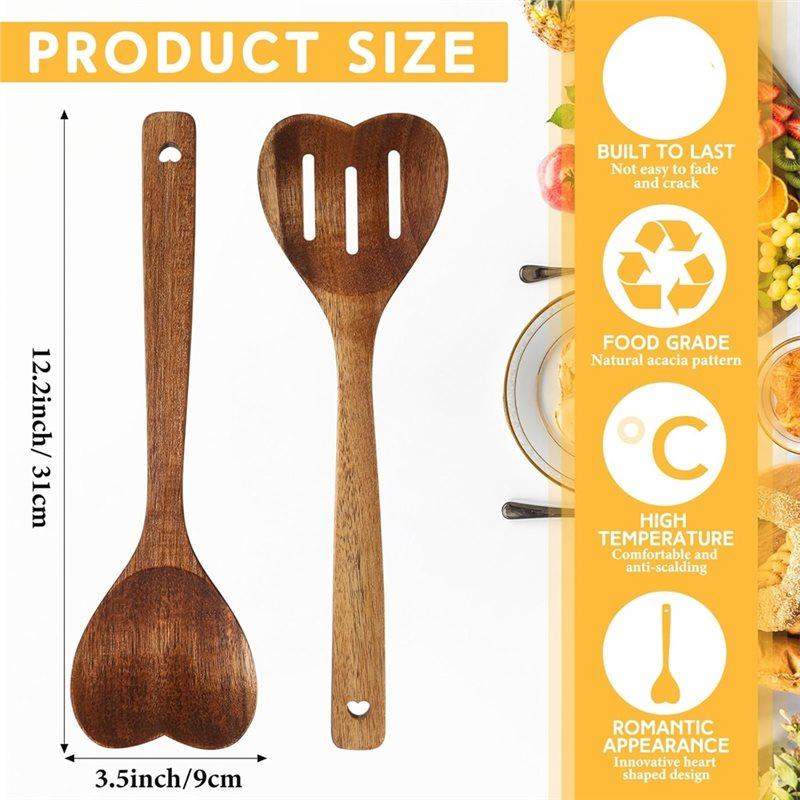 CYCLI-Holzlöffel-Set zum Kochen-Herzform Langer Griff, 2 Stück Weihnachts-Küchenutensilien Geschenk