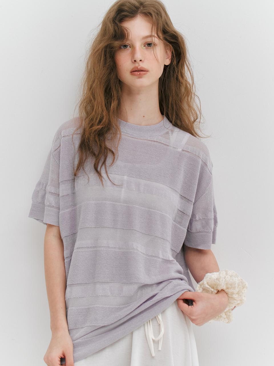 Minderly Linen Stripe Knit Top - Purple Purple/Os