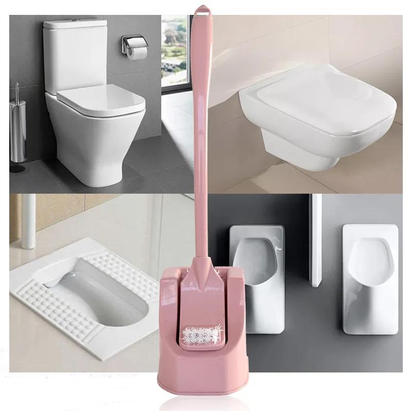 Set Spazzolino WC Domestico Forniture Creative per la Pulizia del Bagno Manico Lungo Doppia Testina Spazzola per la Pulizia Senza Angoli Morti