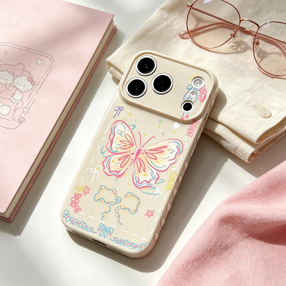 Pink Edge Butterfly Is Suitable for Anti-drop iPhone17Pro Mobile Phone Case Female 17PROMAX Apple 16 Protective Case New Model
