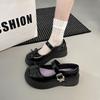 2025 New Bow Mary Jane Single Shoes Women's Fashion Round Toe Shallow Mouth Metal Buckle One Strap Platform Wedge Shoes