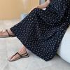 Dimanaf 2025 Summer Plus Size Dress Women Casual Polka Dot Printing Vintage Dress Basic Loose Black O-Neck Long Dress