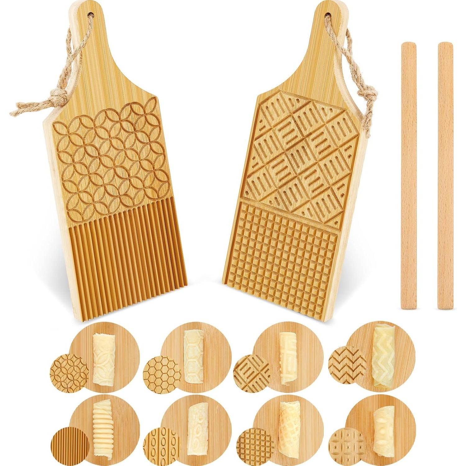 4 Pieces Wood Gnocchi Pasta Board Gnocchi Paddle Maker Garganelli Pasta Board Making Tools Set with Rolls Kitchen Gift Ideas жёлтый