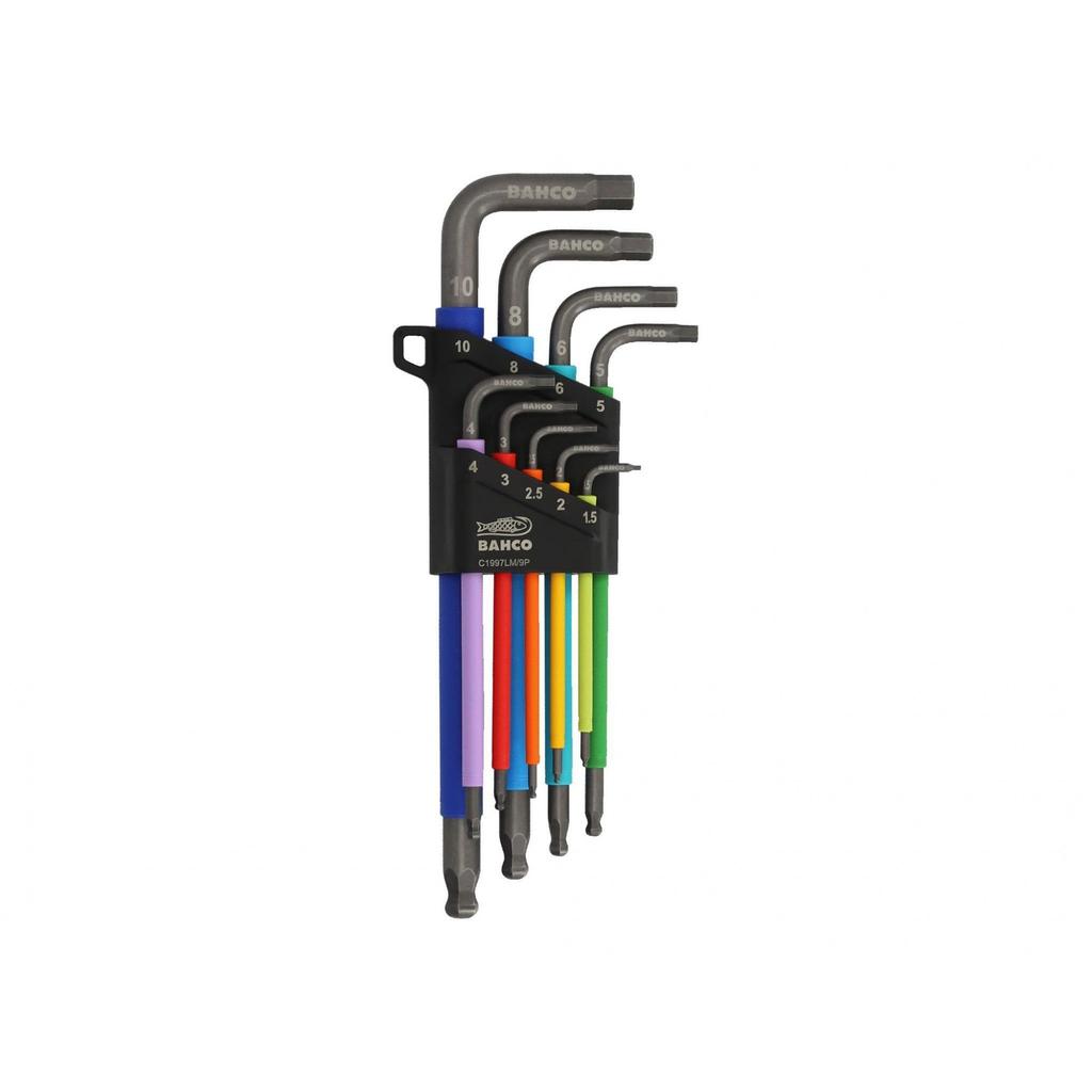 Bahco C1997lm/9p Metric Long Ball End Coloured Hex L-key Set, 9 Piece