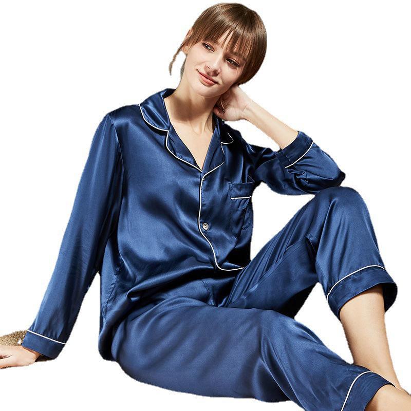 100% Mulberry Silk Women's Long Sleeve Pajama Set - Minimalist Autumn Homewear