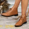 Quadratische Absatz Schnürstiefeletten Frühling und Herbst Neu Spitz zulaufende Zehenpartie Weiche Sohle Rutschfest Verschleißfest Leder Schuhe